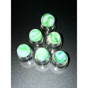 Vtg. Akro Agate Uranium Glass Marbles Lot Green White Swirl Glows Under UV 6 Lot